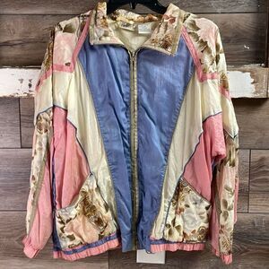 Vintage JUST FOR PETITES Ladies Windbreaker Cottagecore Floral Jacket Size Med